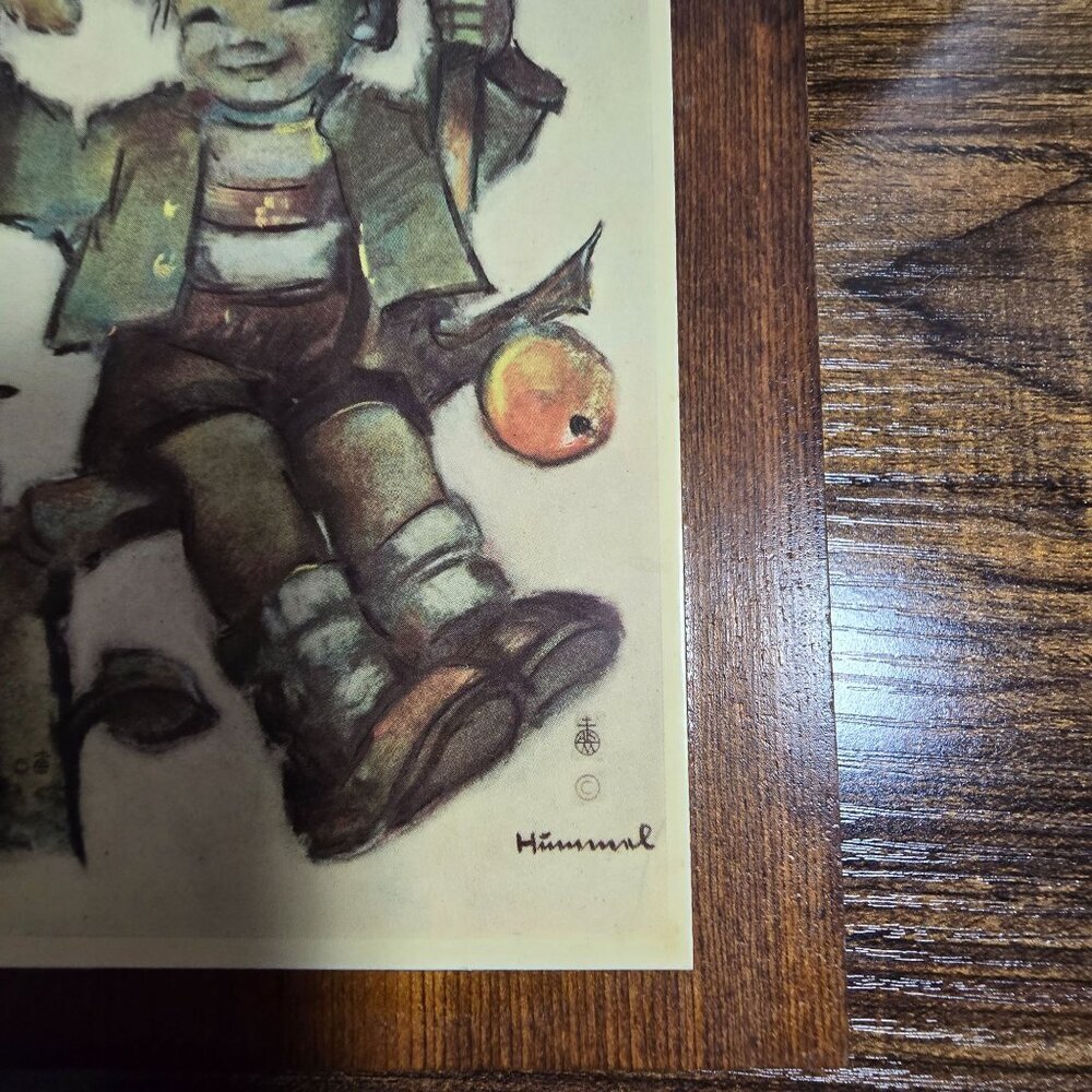 Vintage Set MCM Hummel Wall Plaques Boy & Girl On Trees Wooden Backing Rustic - Picture 6 of 12